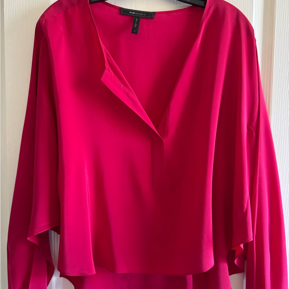 BCBGMaxAzria Pink Boxy Blouse with Notched Collar